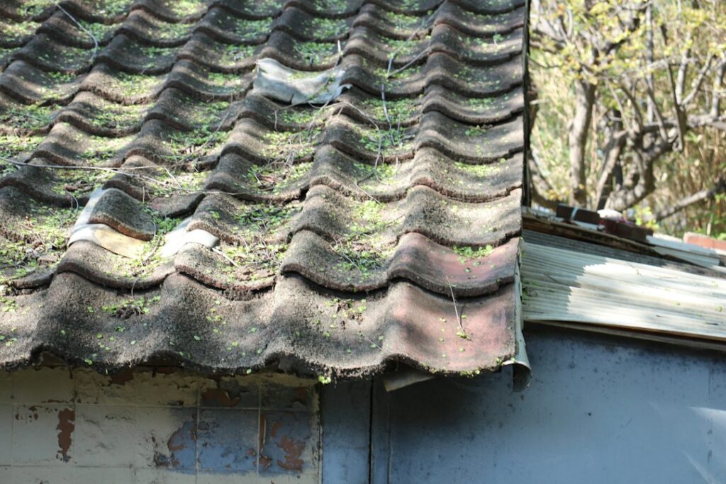 Tetto in lastre di cemento-amianto di un vecchio edificio, esempio della diffusione dell'amianto in Italia